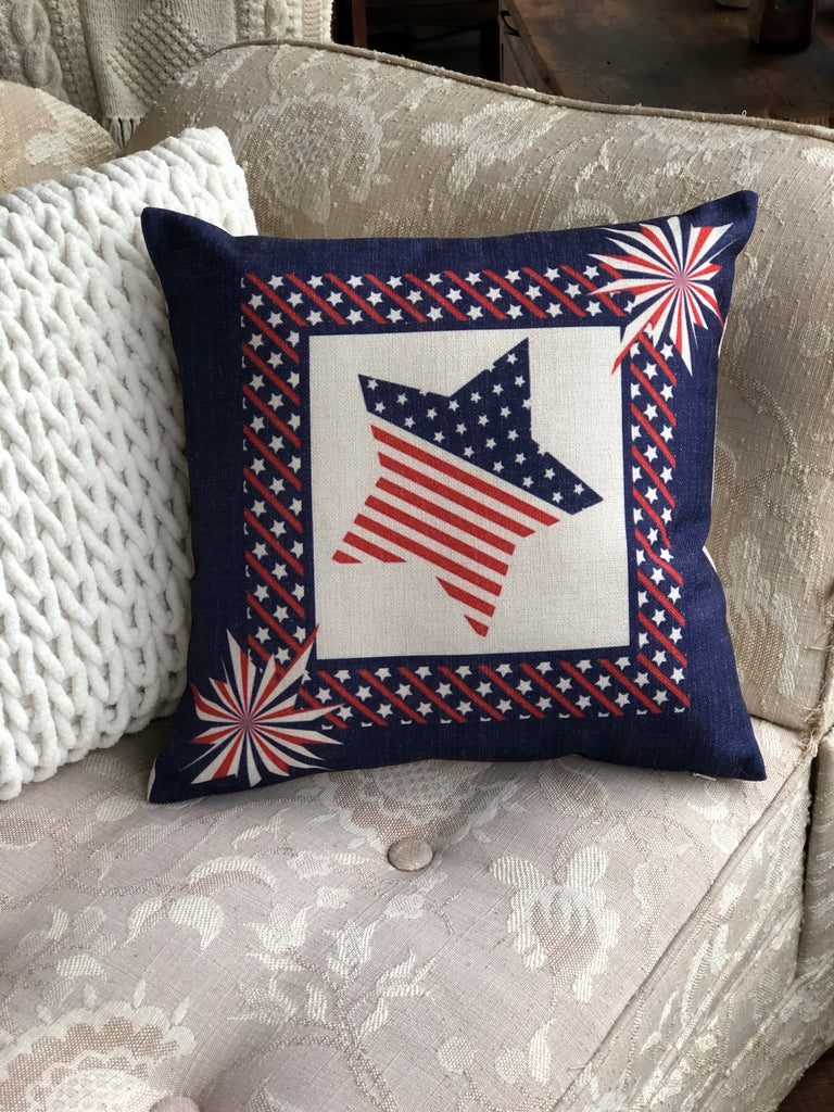 Patriotic Burst Throw Pillow  18"x18" - Golden Hill Studio