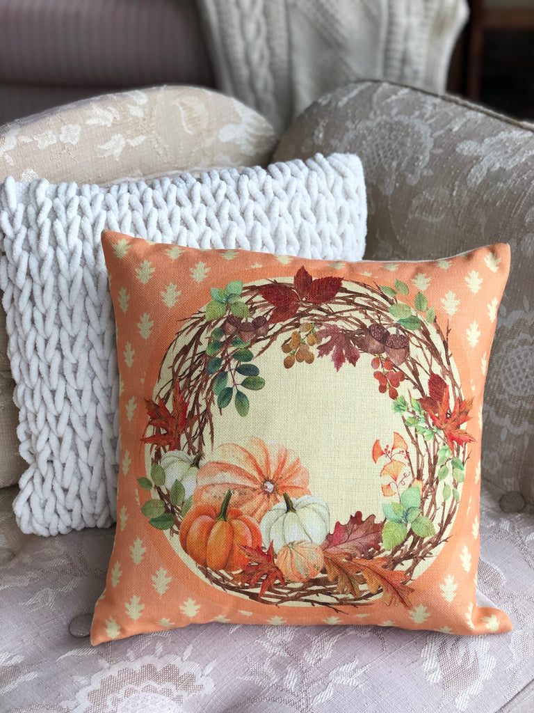 Thanksgiving Harvest Throw Pillow  18"x18" - Golden Hill Studio