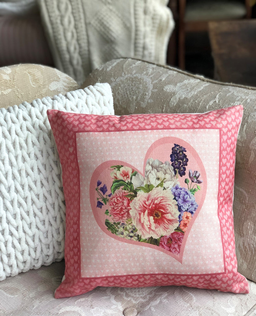 Valentine Heart Throw Pillow  18"x18" - Golden Hill Studio
