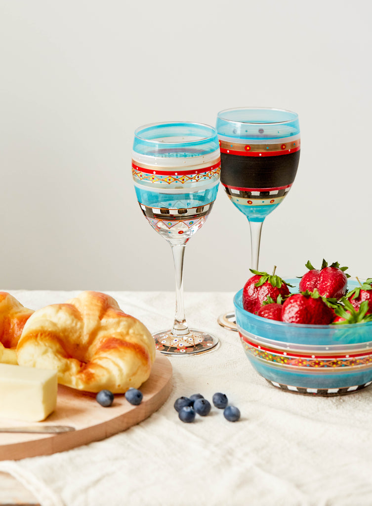 Moroccan Mosaic Carnival Wine   S/2 - Golden Hill Studio