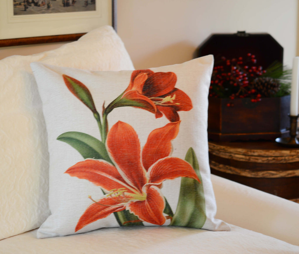 Amaryllis Pillow 18" x 18" - Golden Hill Studio