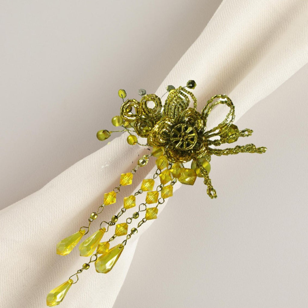 Beaded Gold Napkin Rings Set of 4 - Golden Hill Studio