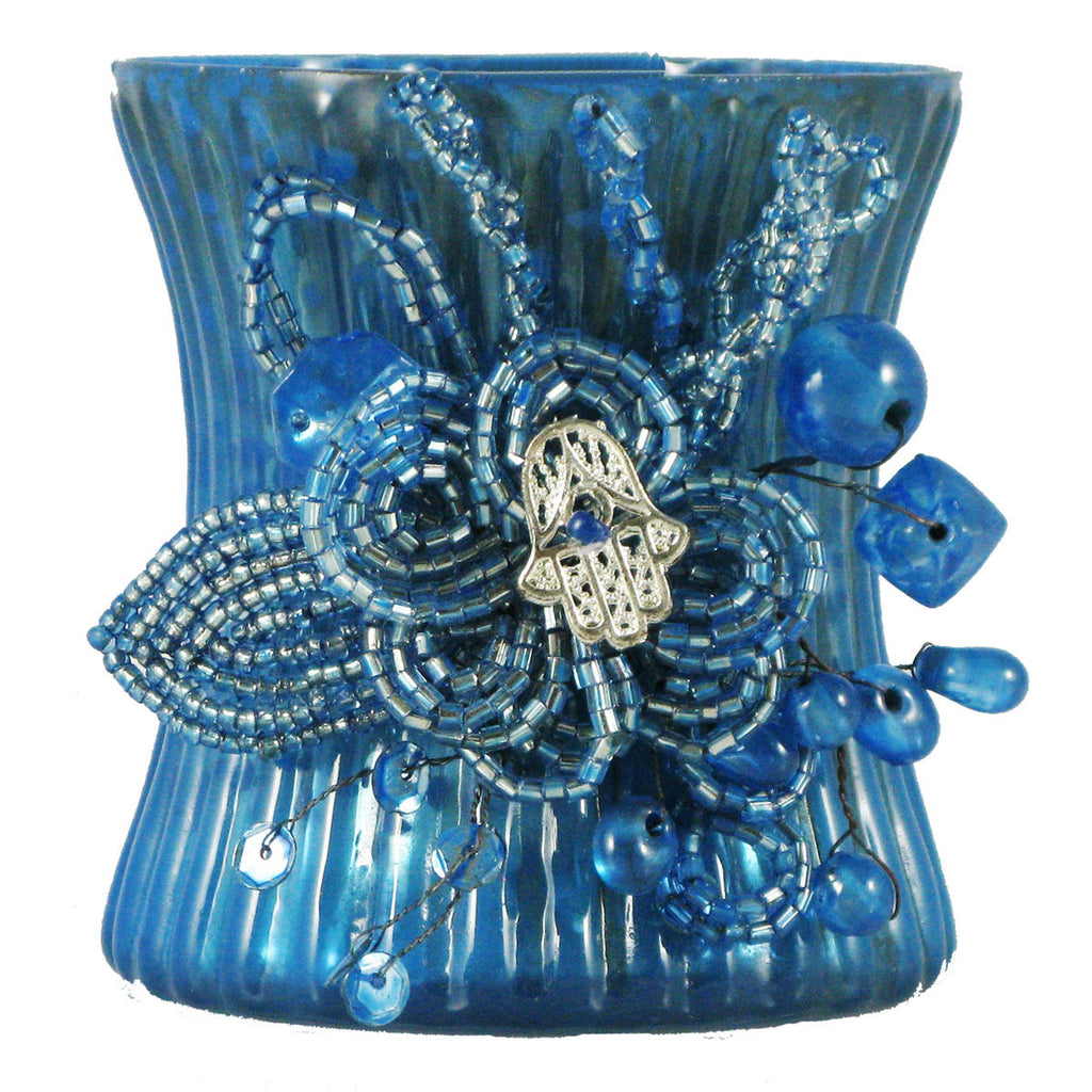 Votive Holder Blue/Hand Symbol - Golden Hill Studio