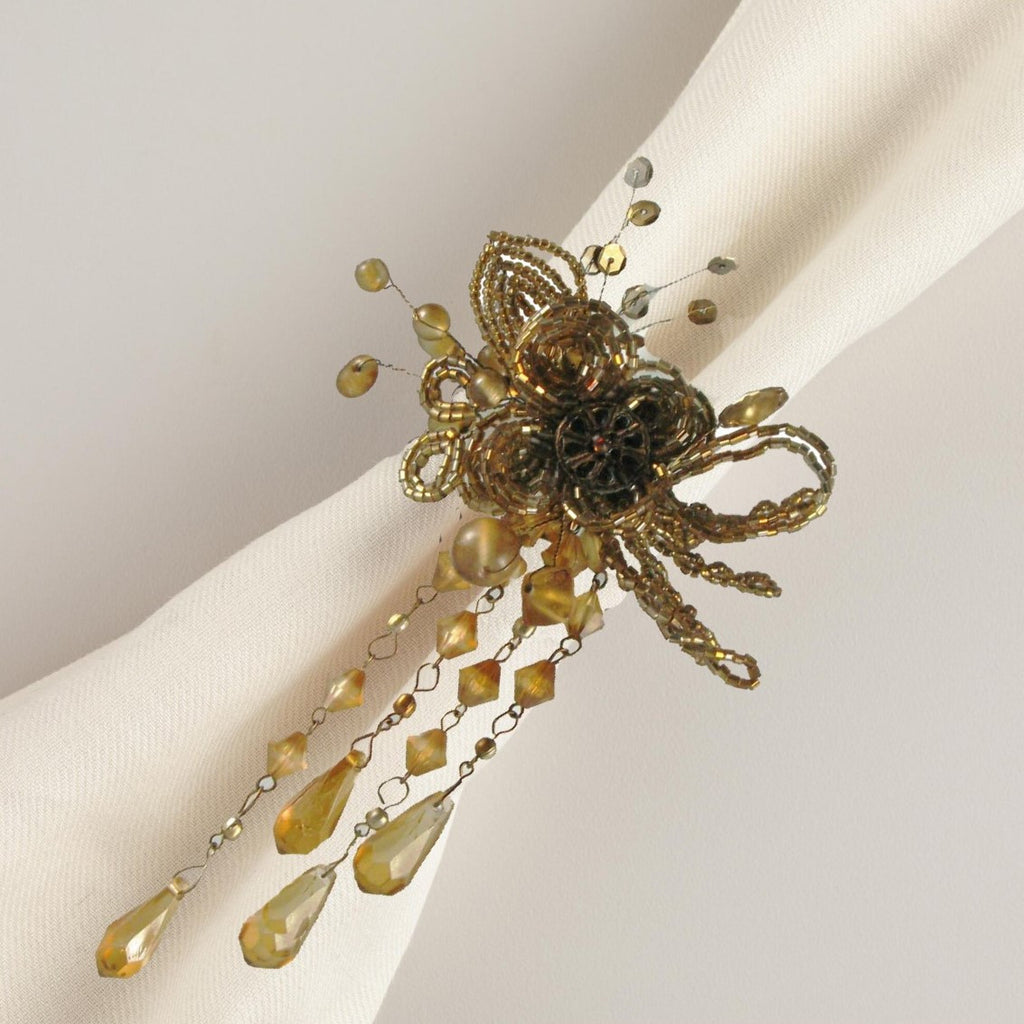 Beaded Amber Napkin Rings Set of 4 - Golden Hill Studio