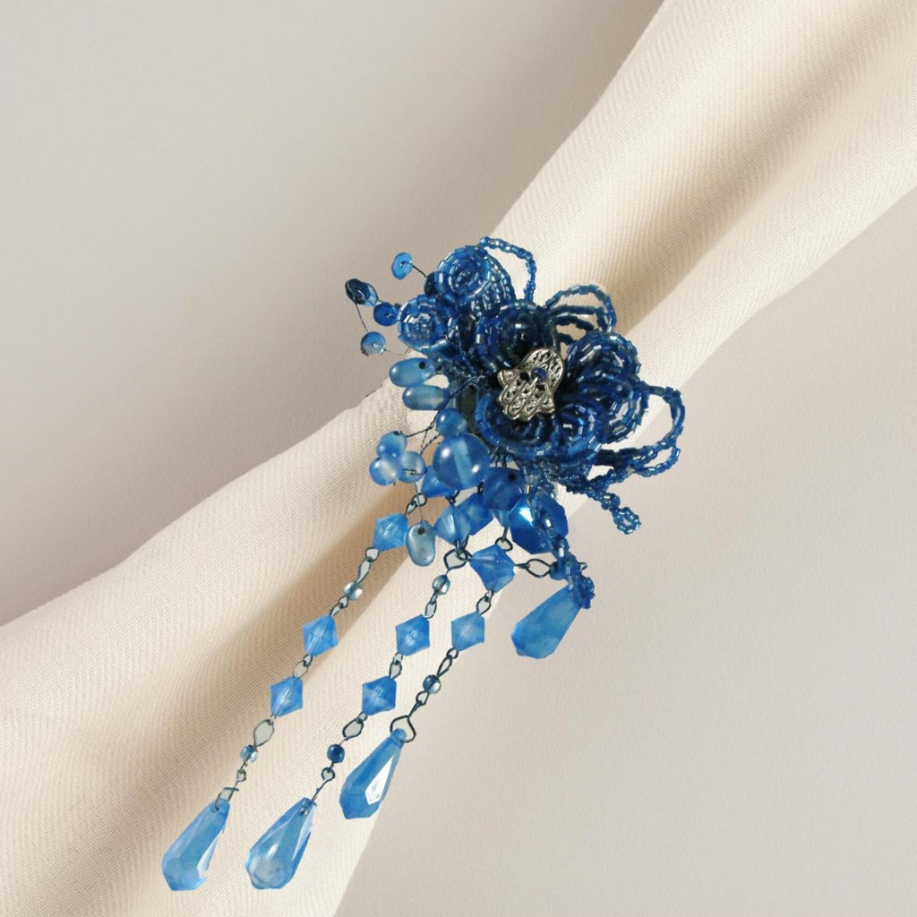 Beaded Blue Napkin Rings Set of 4 - Golden Hill Studio