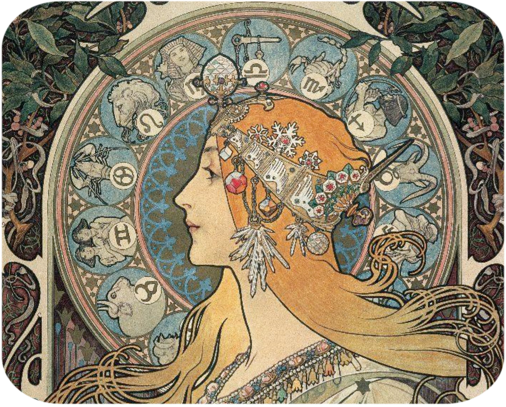 Art Nouveau Zodiac Lady Hot Pads/Mouse Pads - Golden Hill Studio