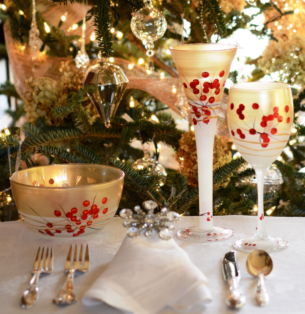 Winter Berries 'n Branches Wine   S/2 - Golden Hill Studio
