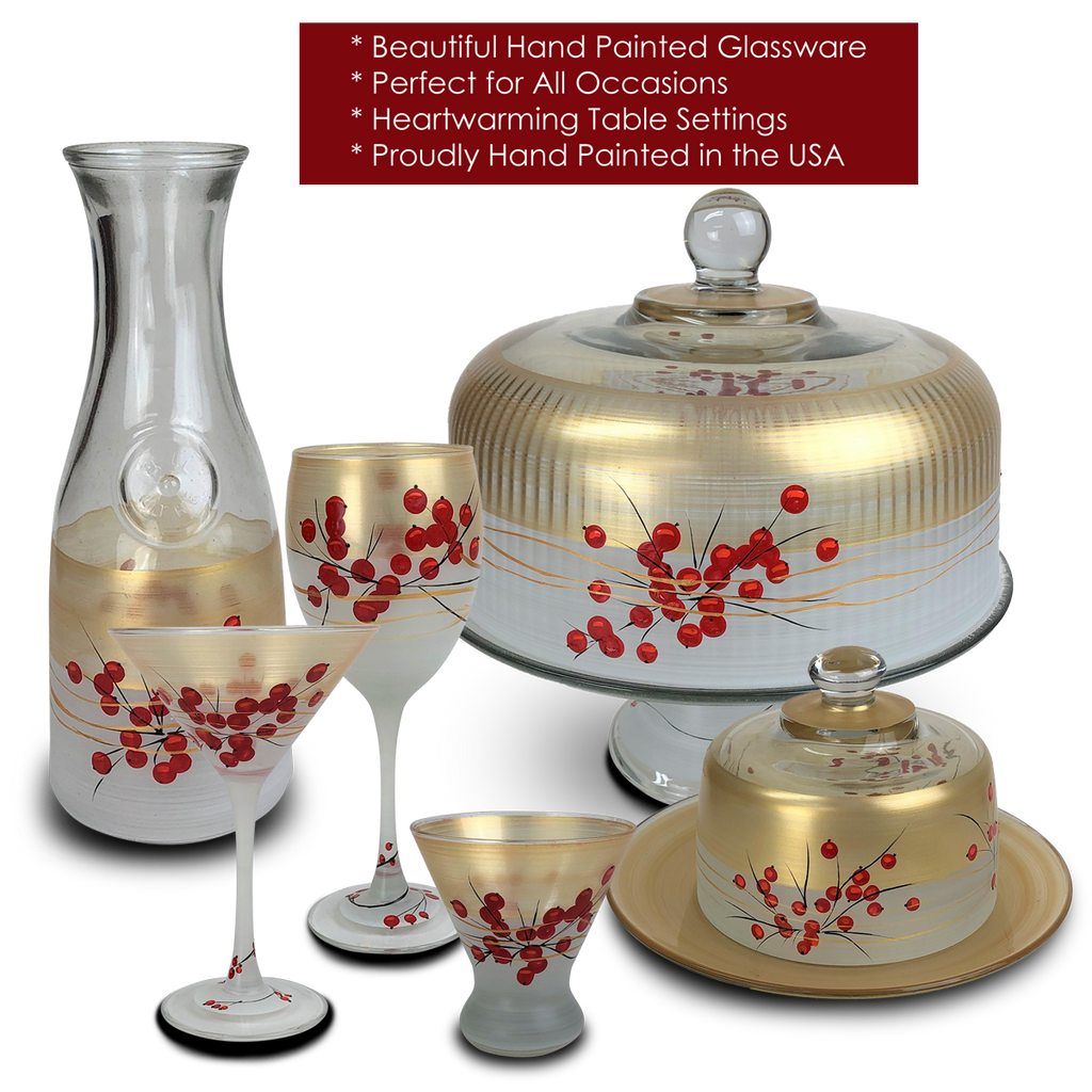 Winter Berries 'n Branches Wine   S/2 - Golden Hill Studio