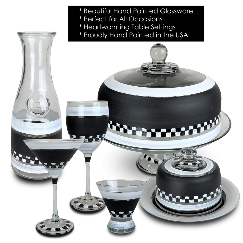 Black & White Checkered Margarita S/2 - Golden Hill Studio