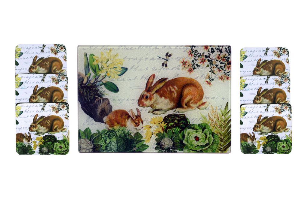 Bunny & Dragonfly Cheese Tray/Cutting Board & Coaster Set - Golden Hill Studio