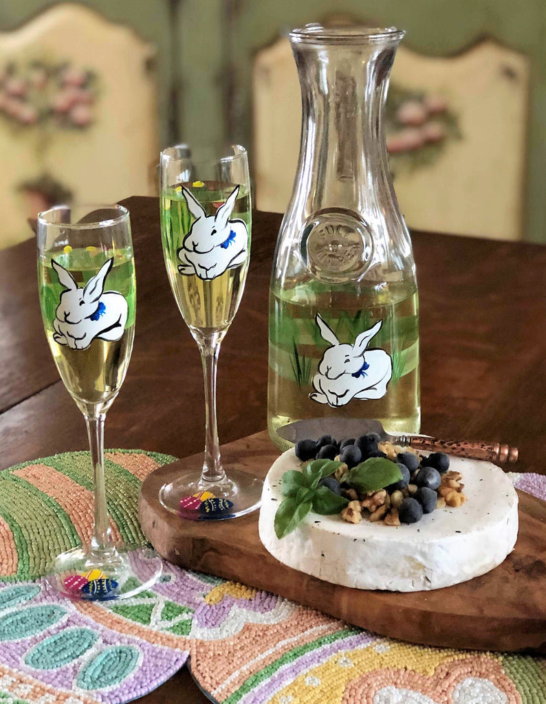 Springtime Bunny and Tulips Carafe - Golden Hill Studio