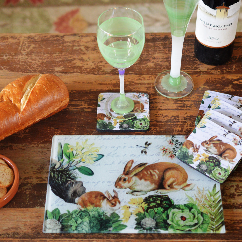 Bunny & Dragonfly Cheese Tray/Cutting Board & Coaster Set - Golden Hill Studio