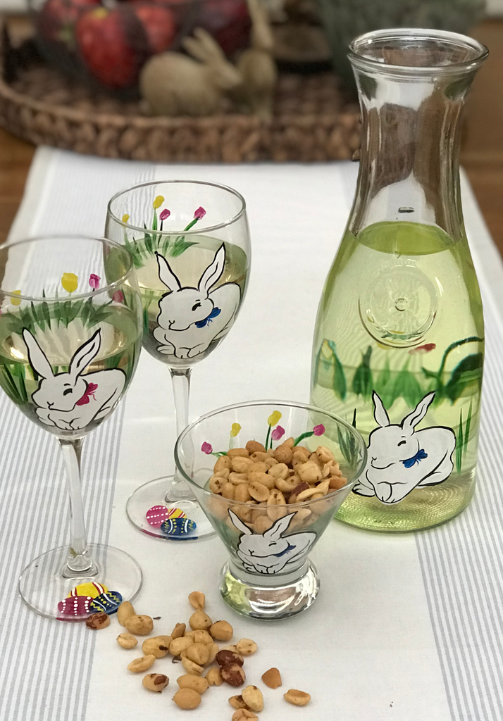 Springtime Bunny and Tulips Carafe - Golden Hill Studio