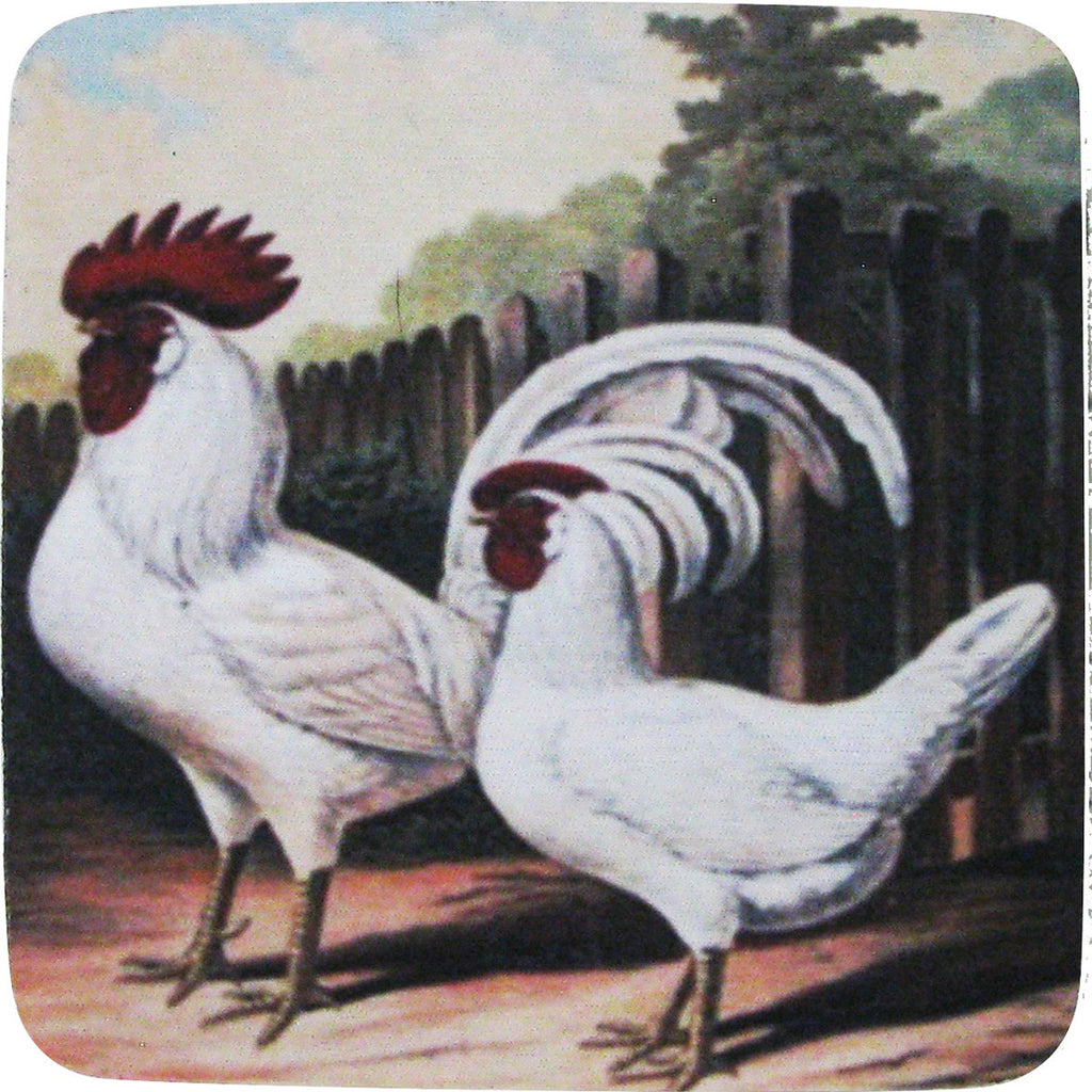 Rooster & Hen 2 Coaster S/4 - Golden Hill Studio
