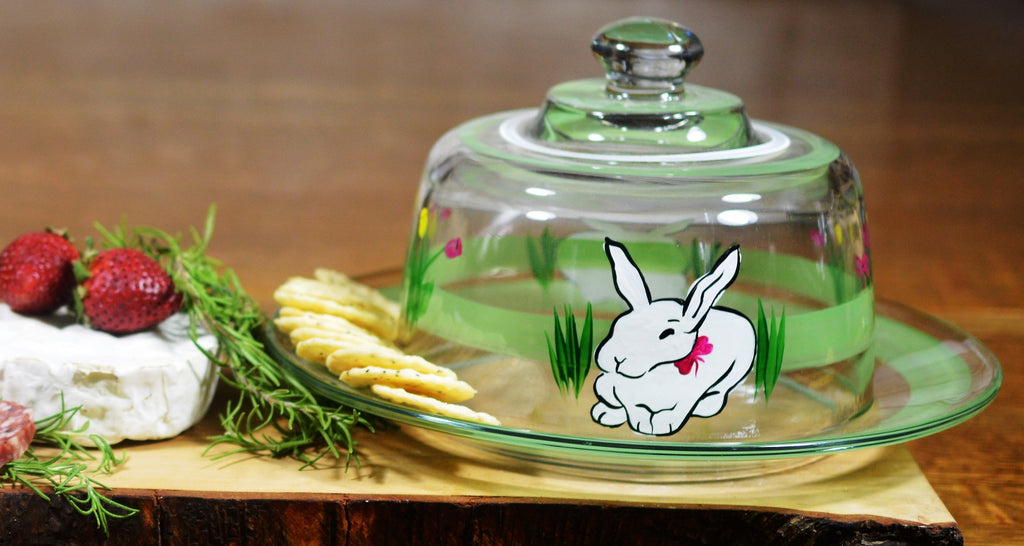Springtime Bunny and Tulips Cheese Dome - Golden Hill Studio