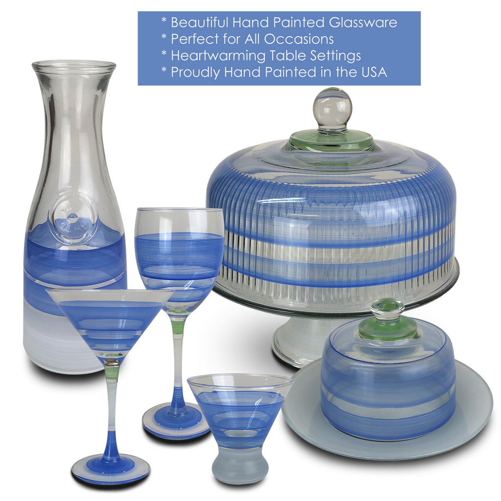 Cape Cod Cottage Stripe Blue Margarita   Set of 2 - Golden Hill Studio