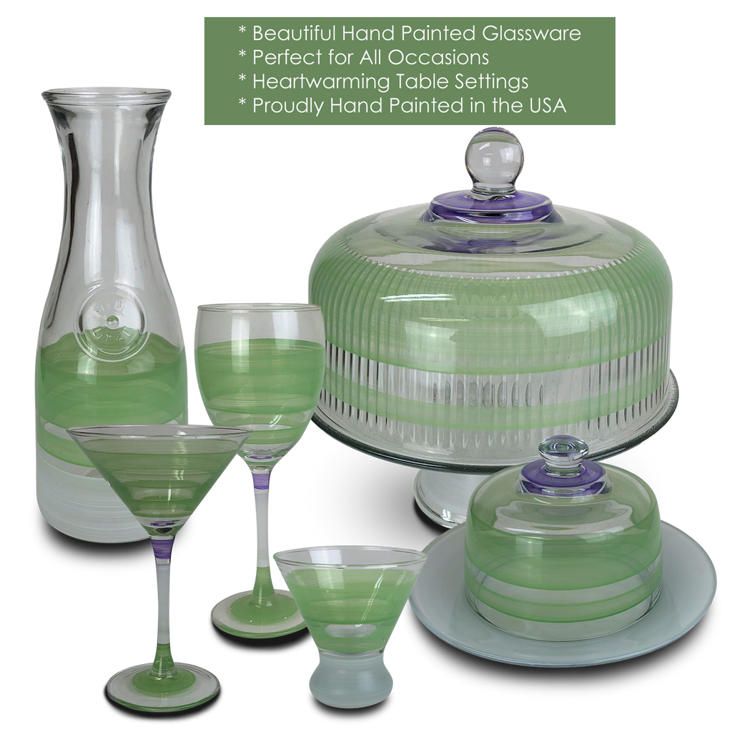 Cape Cod Cottage Stripe Green Martini   Set of 2 - Golden Hill Studio