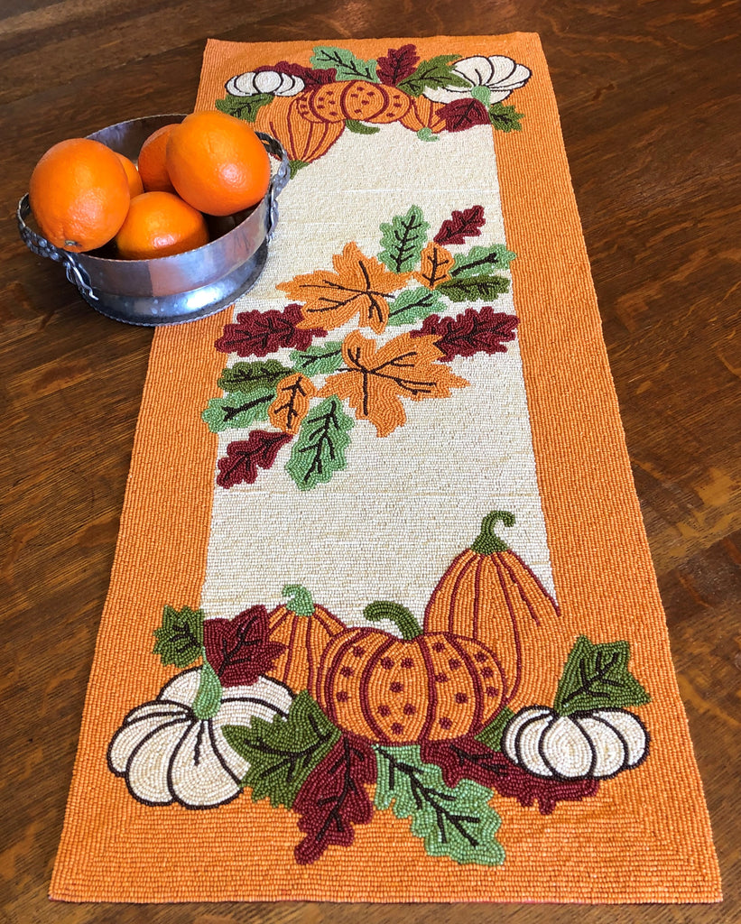 Autumn Harvest Beaded Table Runner - Golden Hill Studio