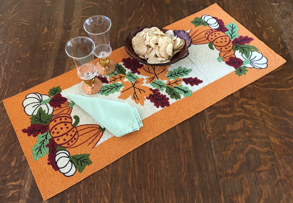 Autumn Harvest Beaded Table Runner - Golden Hill Studio