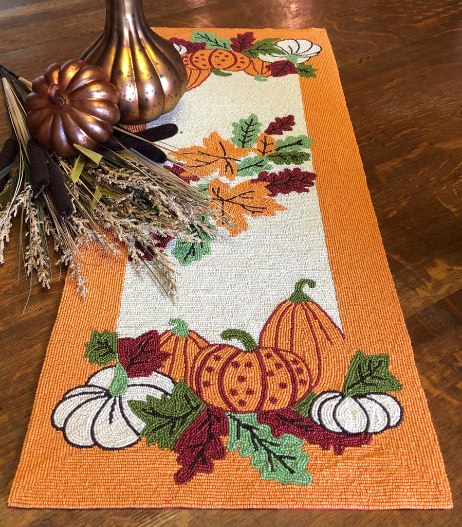 Autumn Harvest Beaded Table Runner - Golden Hill Studio