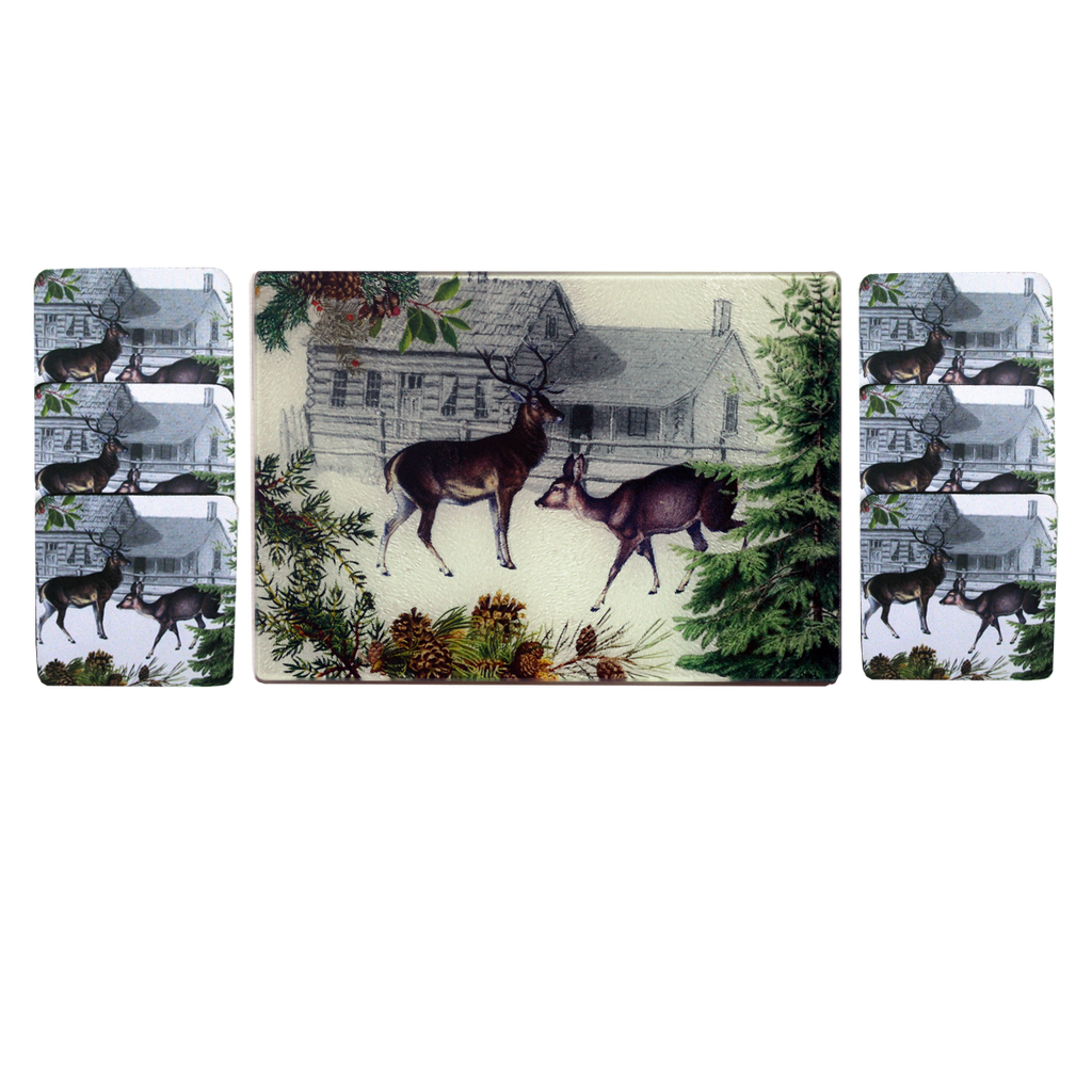 Deer & Doe Cheese Tray/Cutting Board & Coaster Set - Golden Hill Studio