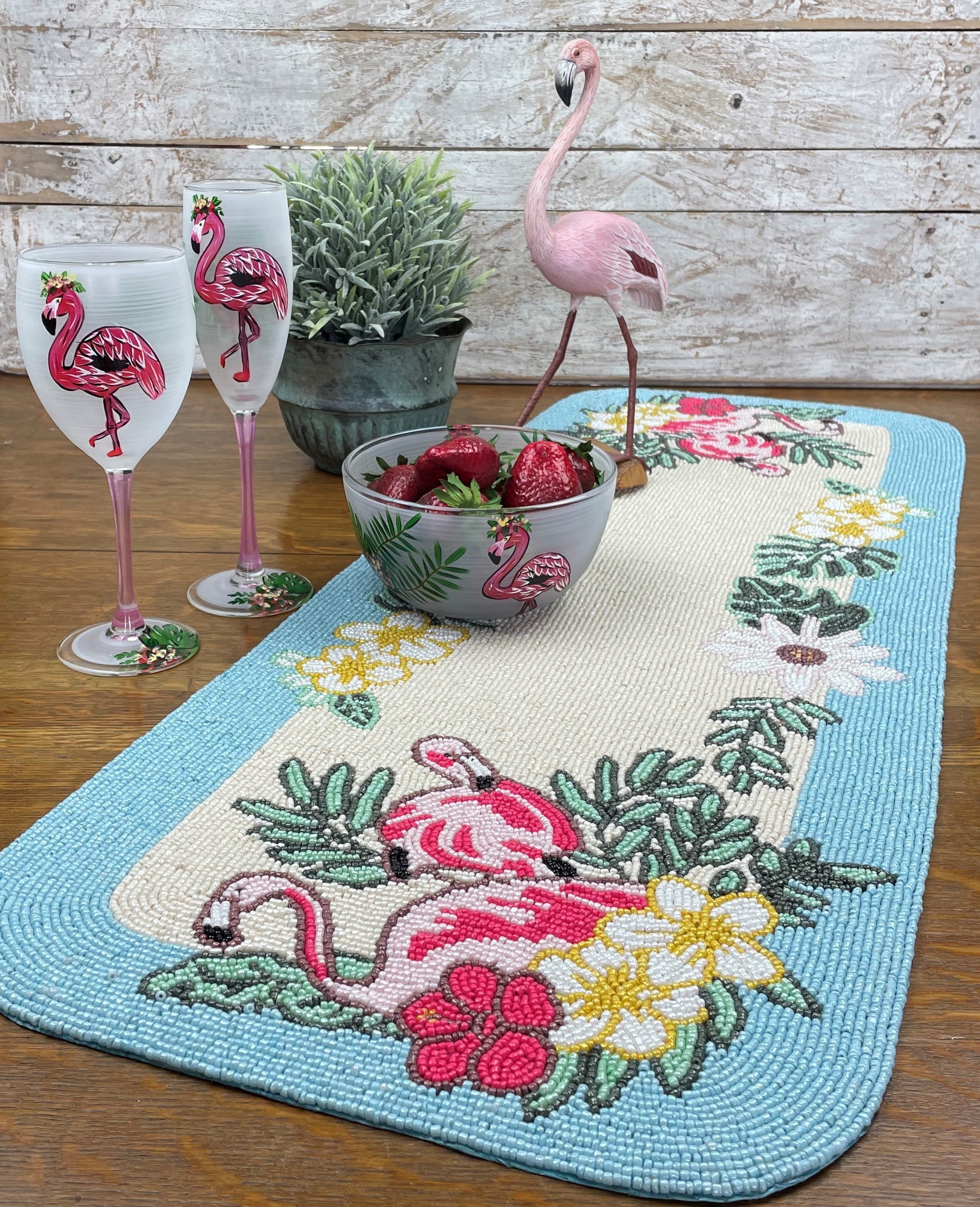 Flamingo Beaded Table Runner - Golden Hill Studio