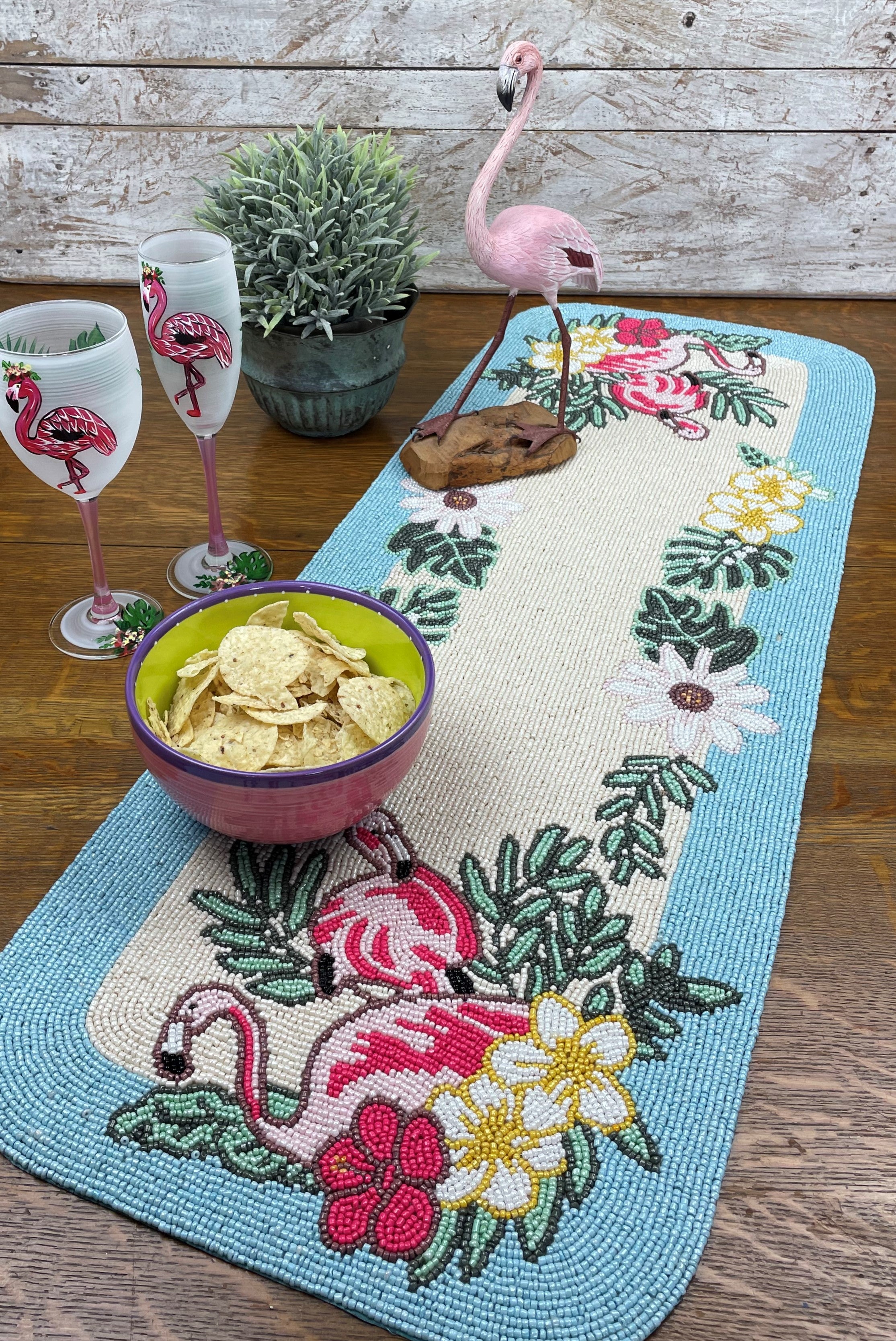 Flamingo Beaded Table Runner - Golden Hill Studio
