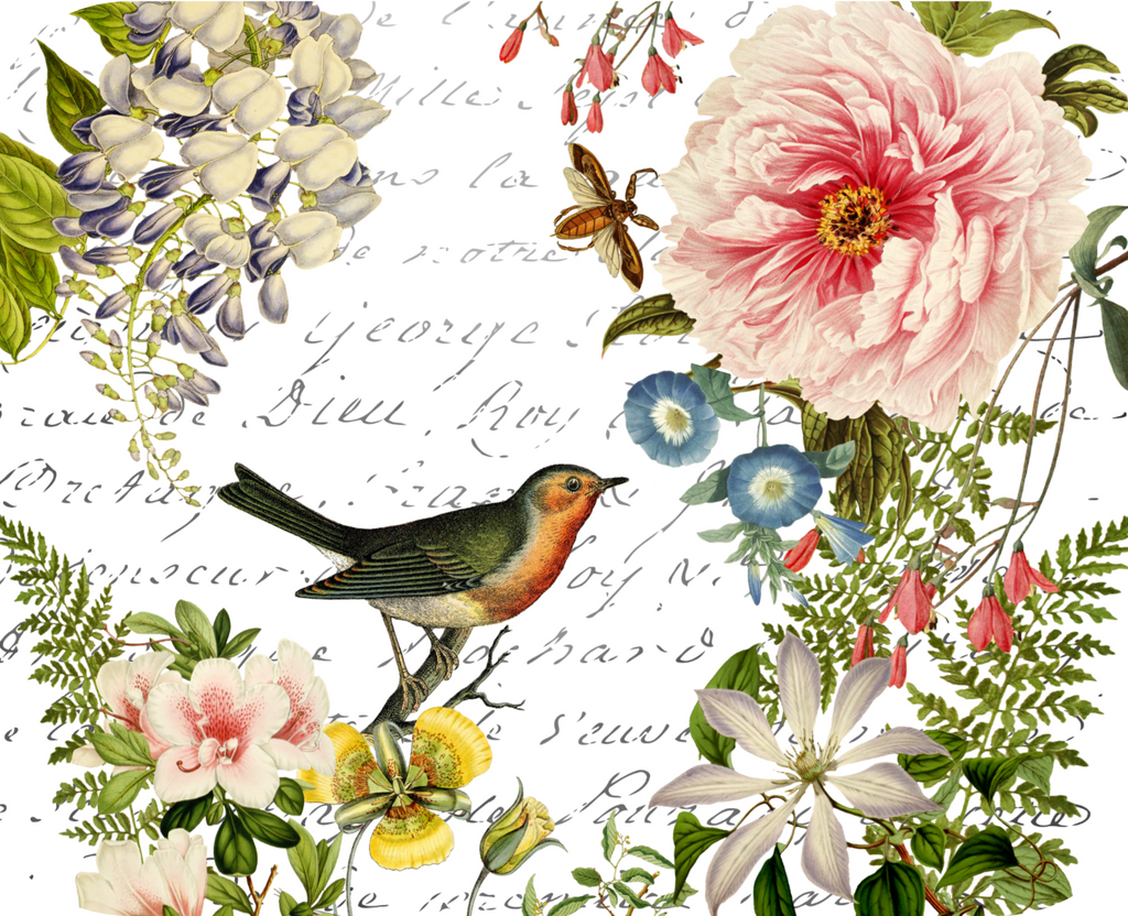 Bird Floral Botanical Hot Plate/Mouse Pad  9 1/2" x 7 3/4" - Golden Hill Studio
