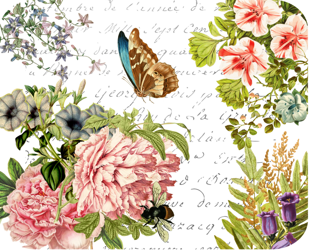 Butterfly Floral Botanical Hot Plate/Mouse Pad  9 1/2" x 7 3/4" - Golden Hill Studio