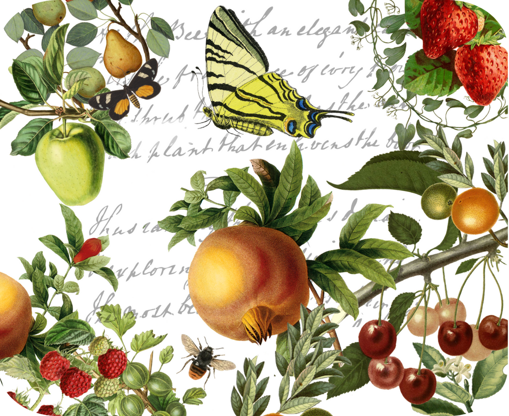 Butterfly and Fruit Botanical Hot Plate/Mouse Pad  9 1/2" X 7 3/4" - Golden Hill Studio