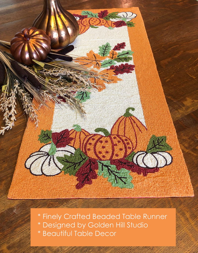 Autumn Harvest Beaded Table Runner - Golden Hill Studio