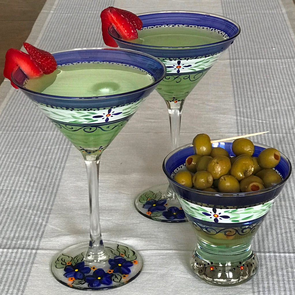 Barcelona Blue Martini   Set of 2 - Golden Hill Studio