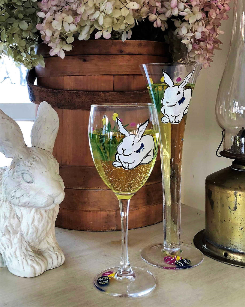 Springtime Bunny and Tulips Hollow Flute S/2 - Golden Hill Studio