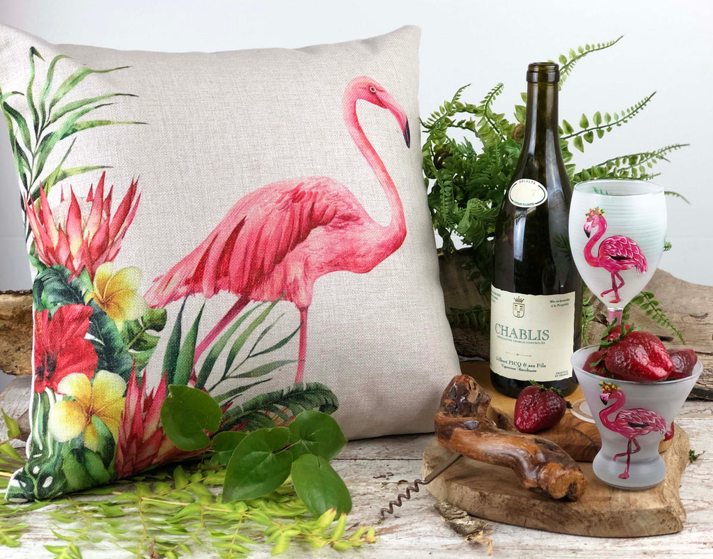 Flamingo Fun Wine S/2 - Golden Hill Studio
