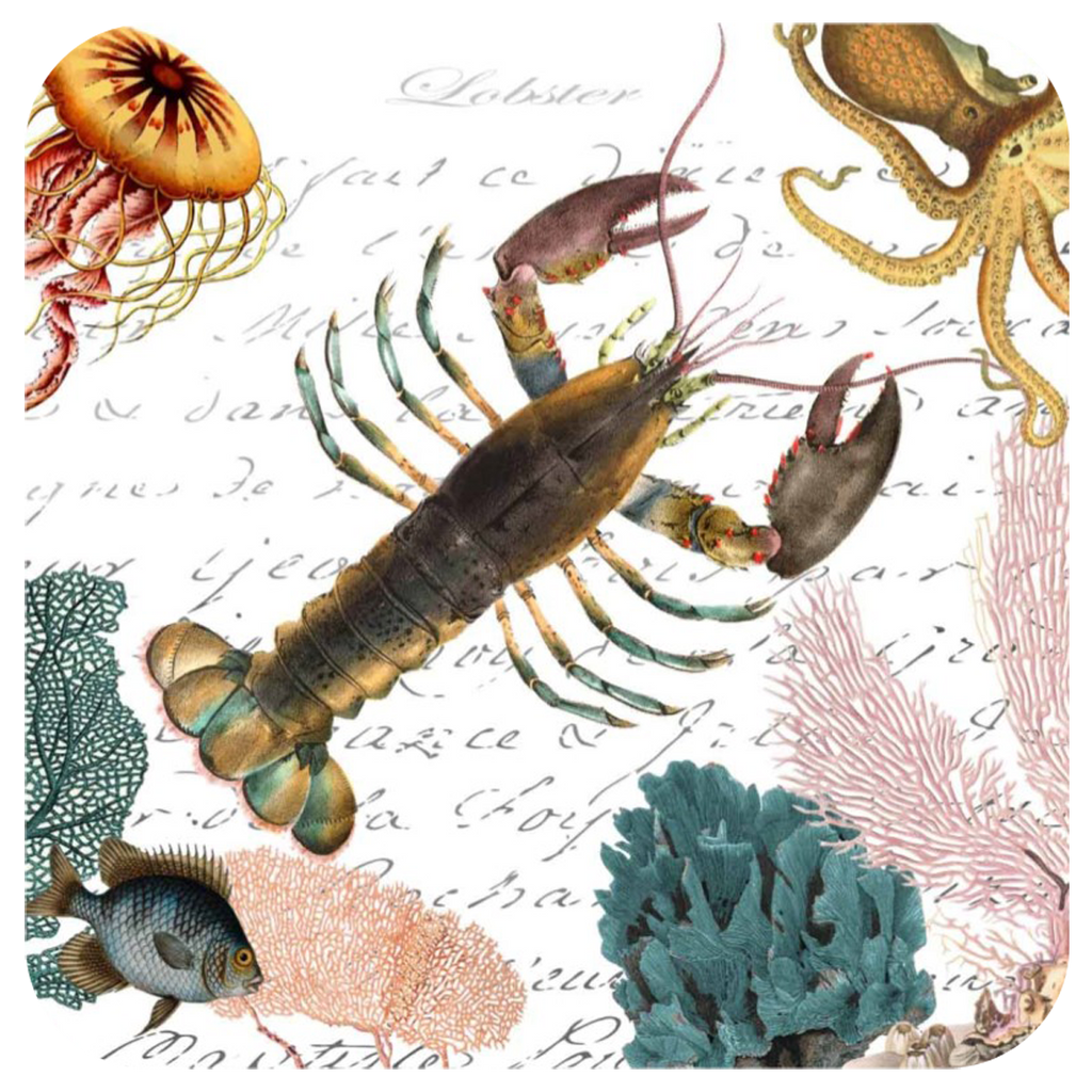 Lobster & Coral Coaster S/6 - Golden Hill Studio