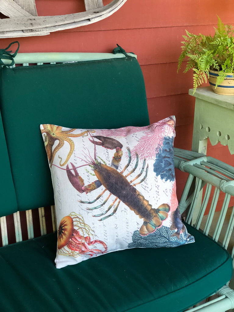 Lobster and Coral Pillow 18" x 18" - Golden Hill Studio