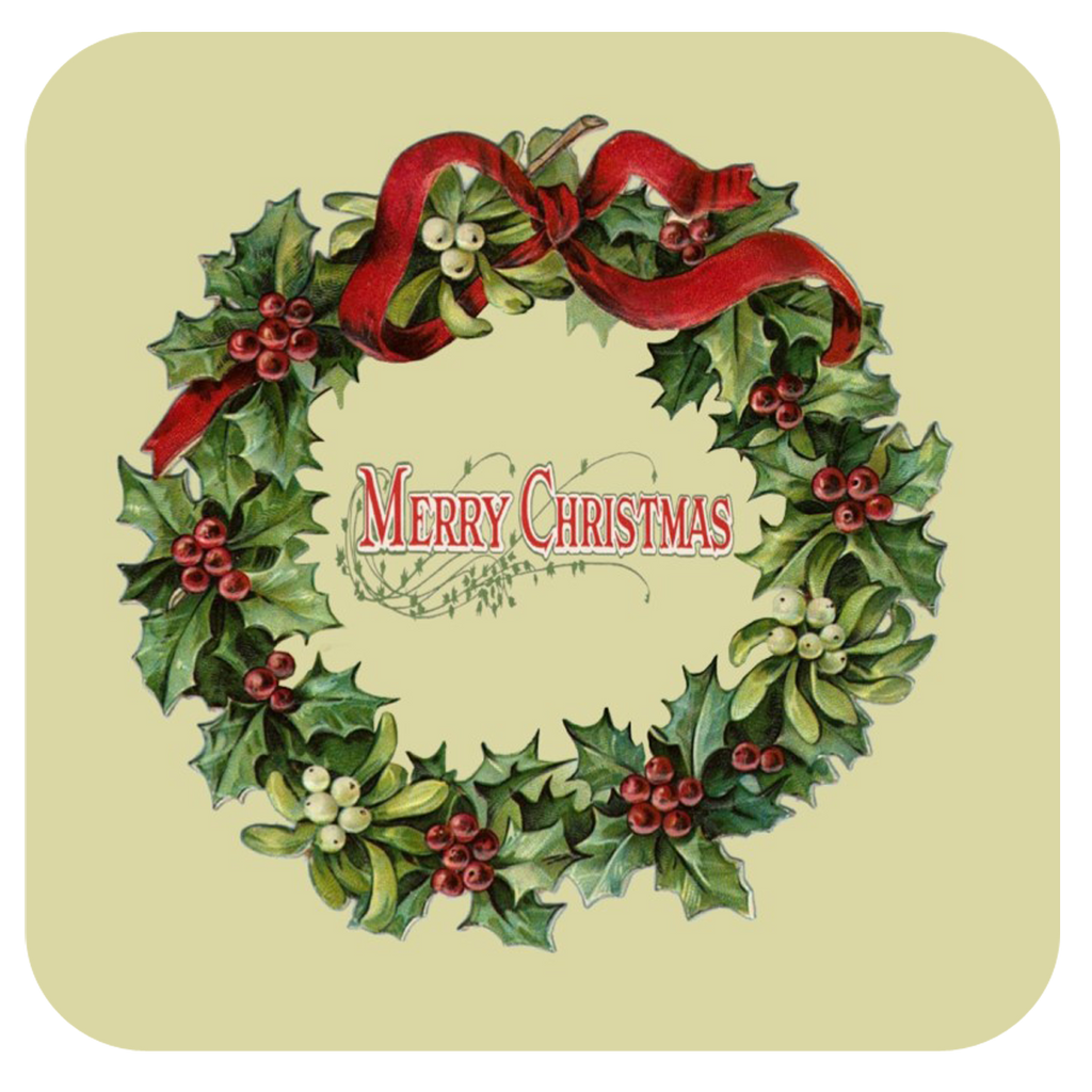 Merry Christmas Wreath Coaster S/6 - Golden Hill Studio