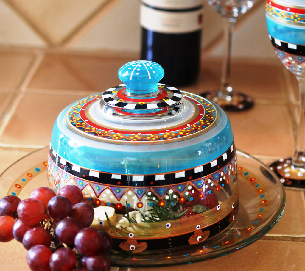 Moroccan Mosaic Carnival Cheese Dome - Golden Hill Studio