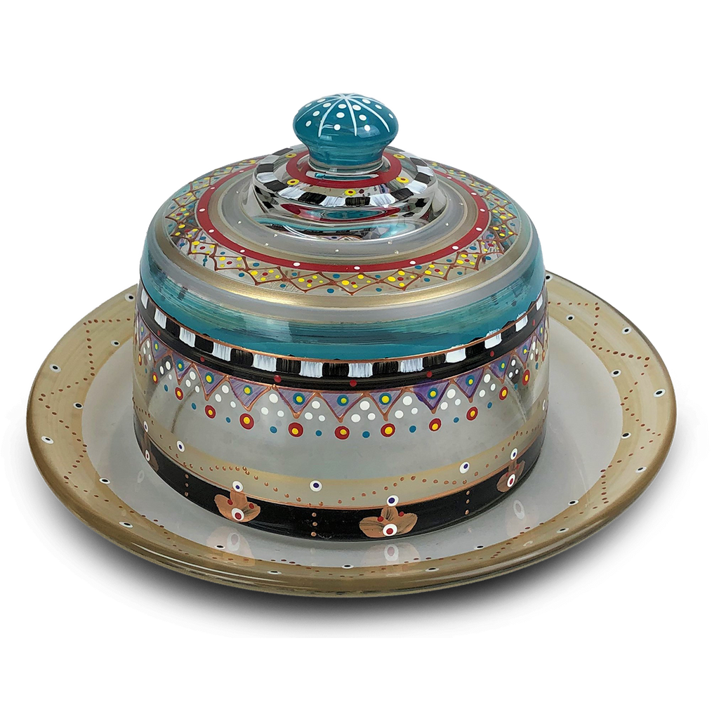 Moroccan Mosaic Carnival Cheese Dome - Golden Hill Studio