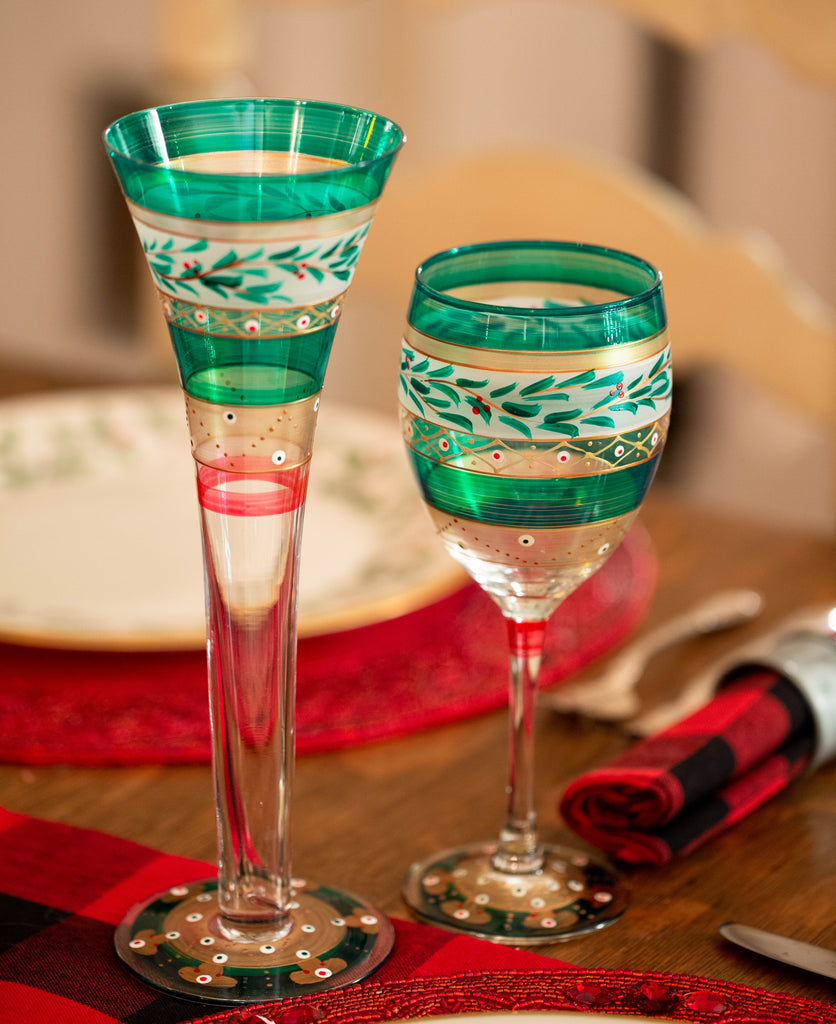 Moroccan Mosaic Forest Wine S/2 - Golden Hill Studio