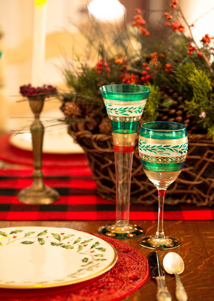 Moroccan Mosaic Forest Wine S/2 - Golden Hill Studio