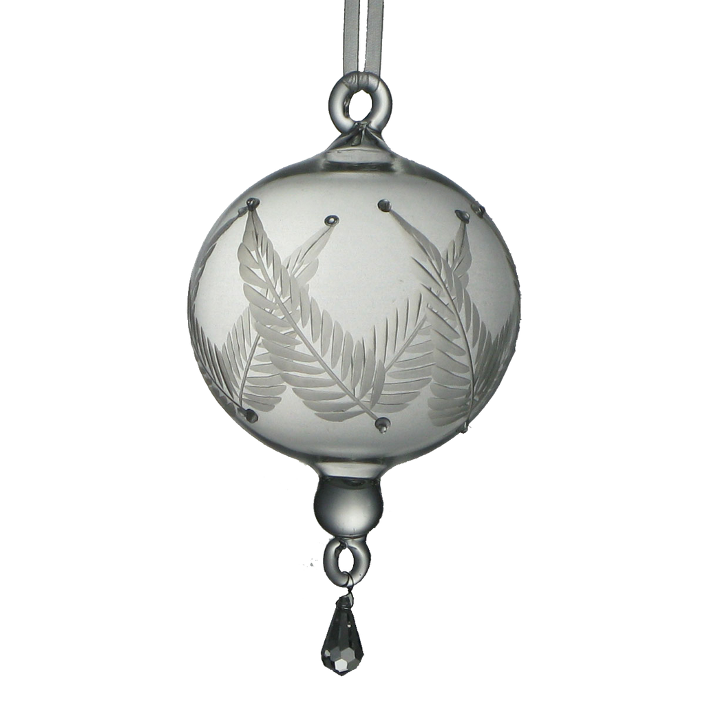 Glass Ornament with Etched Leaves Large - Golden Hill Studio