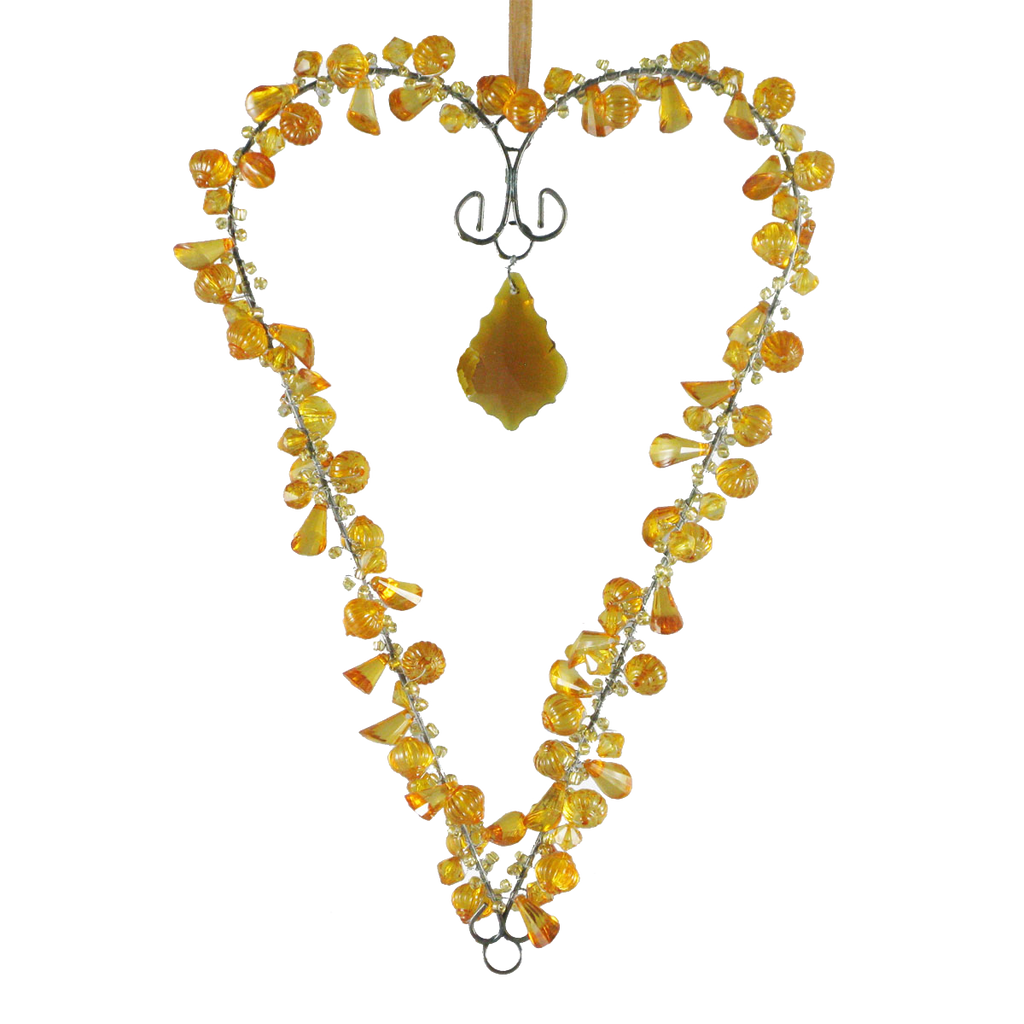 Beaded Heart with Crystal Amber - Golden Hill Studio
