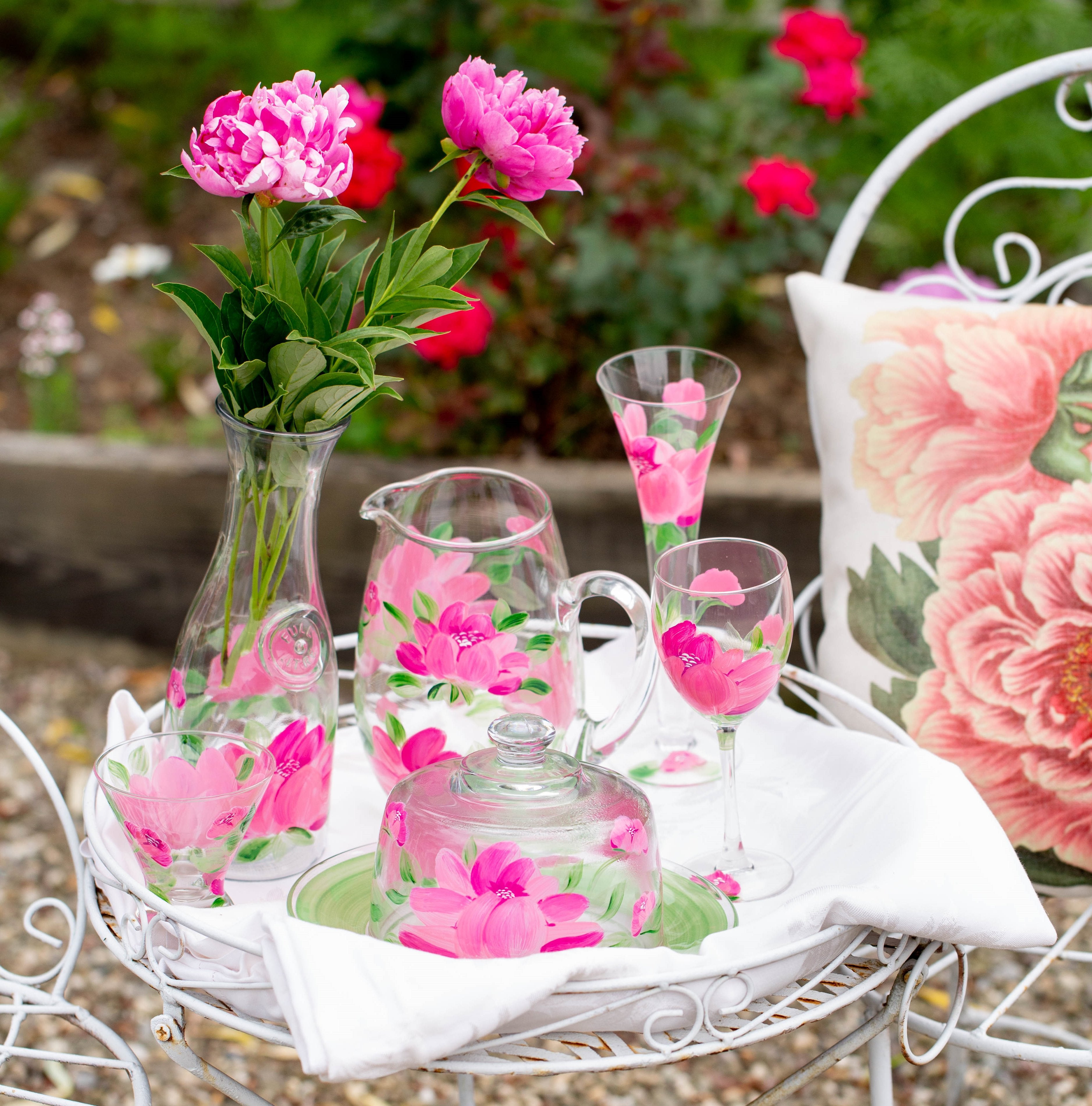Aesthetic Peony Collection of wine glasses at Golden Hill Studio