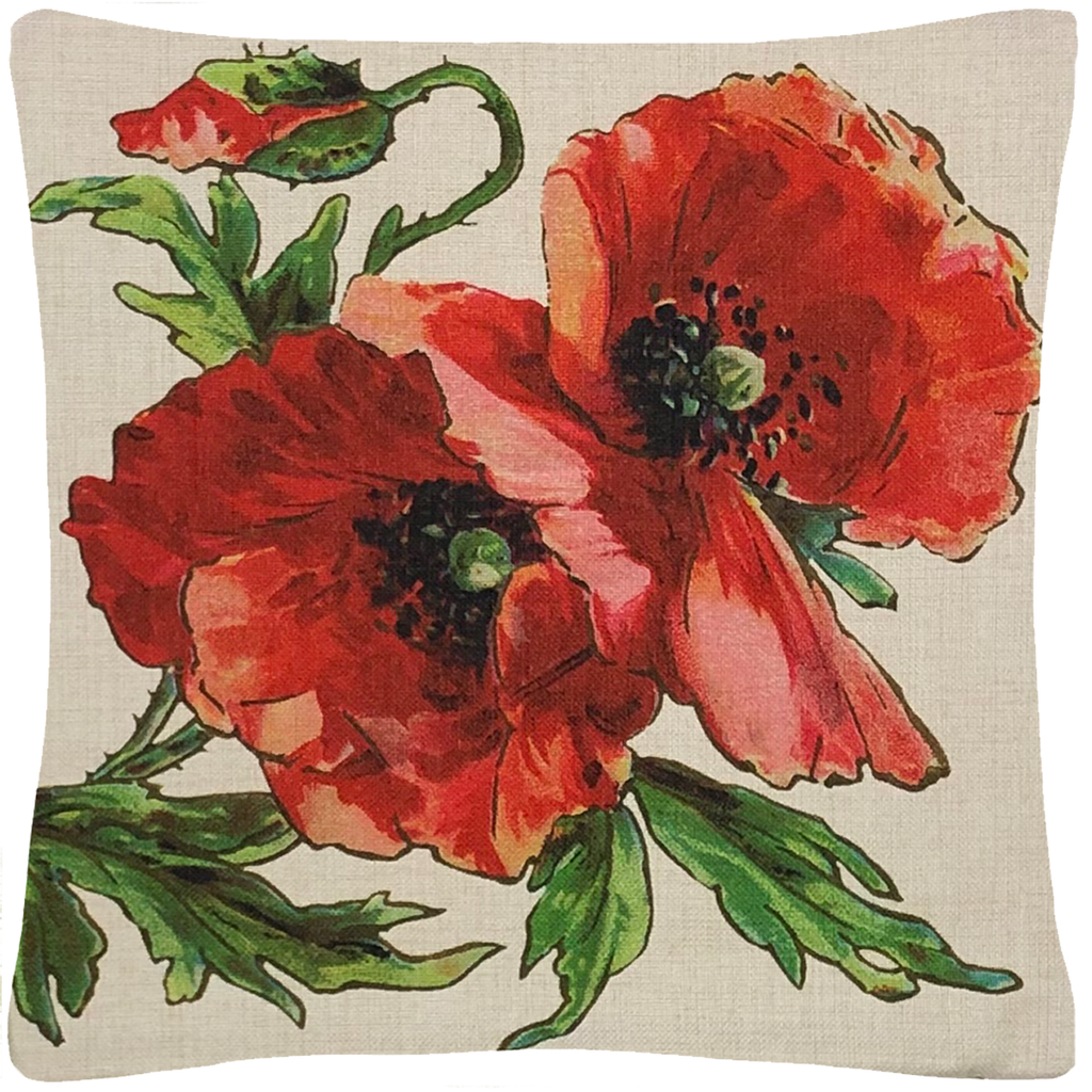 Vintage Poppy Pillow 18" x 18" - Golden Hill Studio