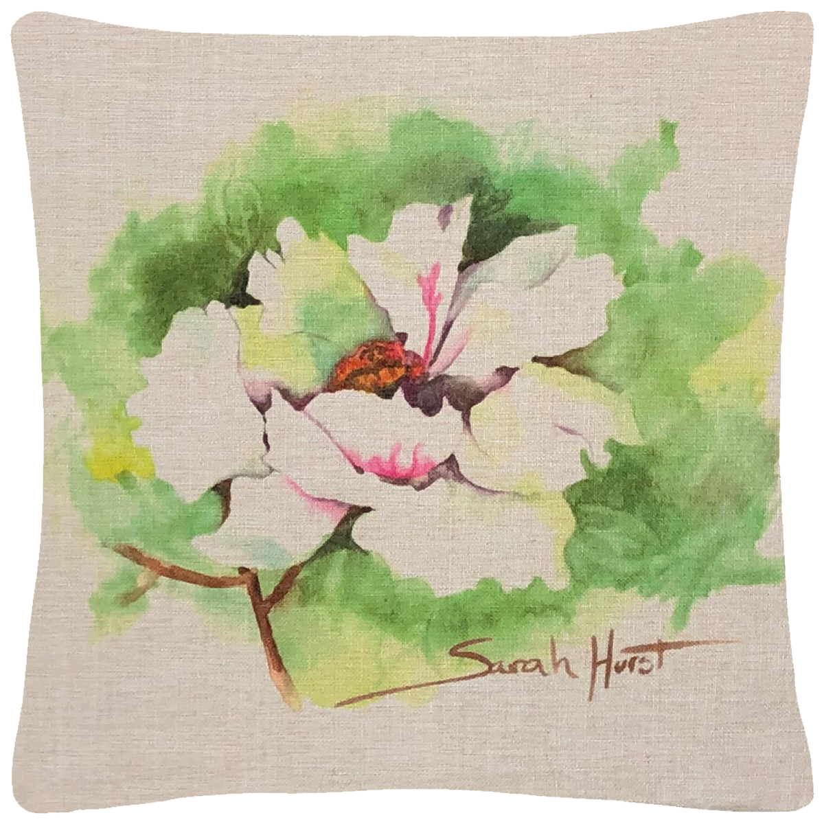 Polynesian White Peony Throw Pillow  18"x18" - Golden Hill Studio