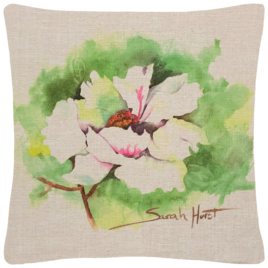 Polynesian White Peony Throw Pillow  18"x18" - Golden Hill Studio