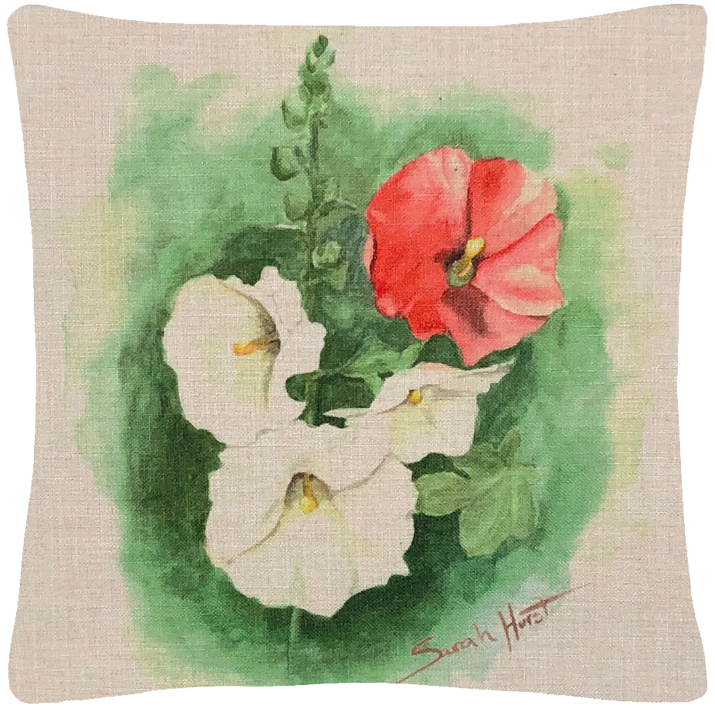 Hollyhock Throw Pillow  18"x18" - Golden Hill Studio