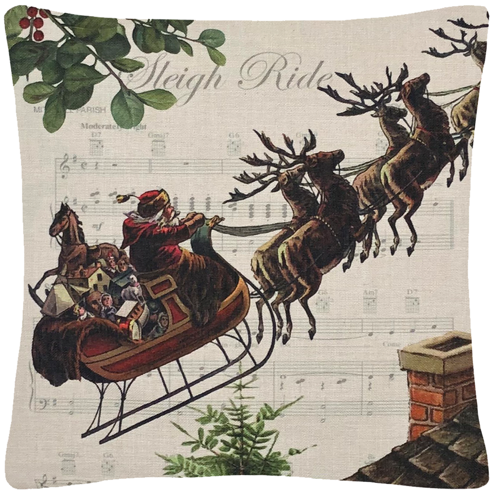 Santa and Sleigh Pillow 18" x 18" - Golden Hill Studio