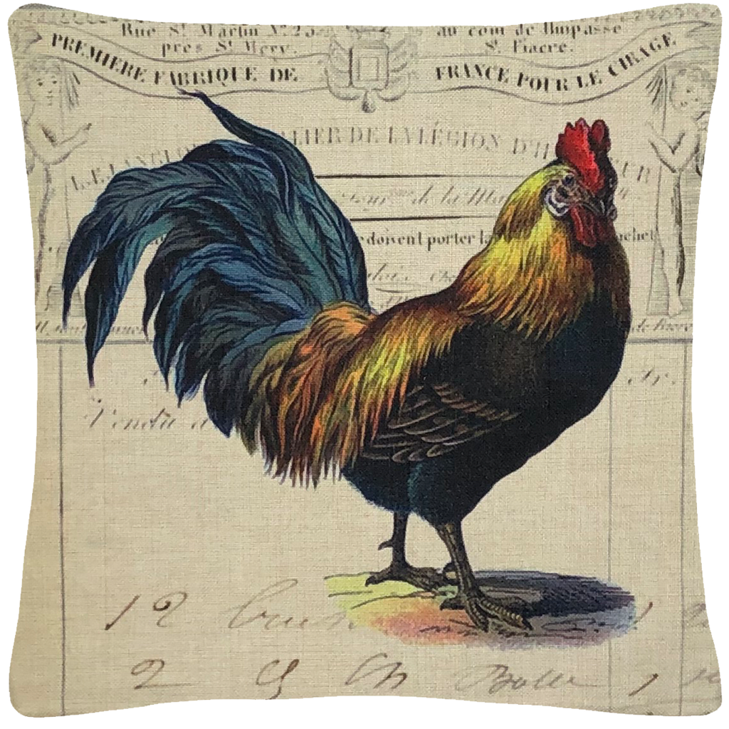 Blue Tail Rooster Throw Pillow 18 x 18 - Golden Hill Studio